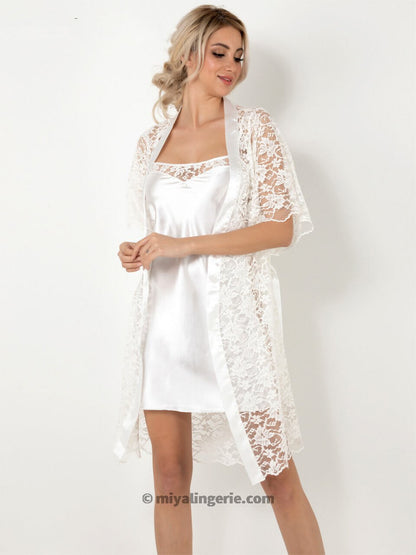 Set of 2 Strap Lace Detailed Satin Honeymoon Nightgown