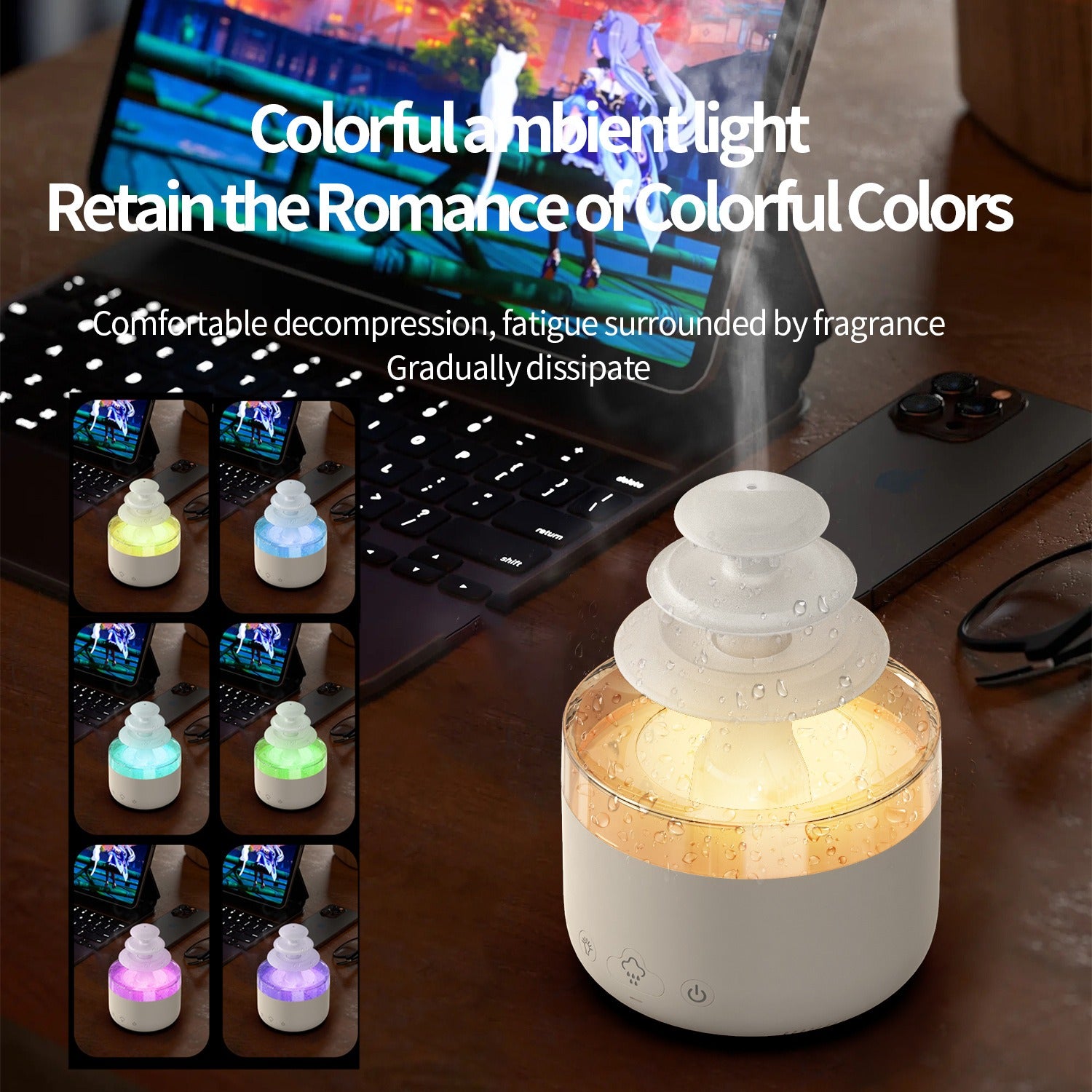 New 500ml Cloud Rain Air Humidifier 3 Layer Essential Oil Aromatherapy Diffuser USB Mute Mist Air Humidifier With Colorful Light