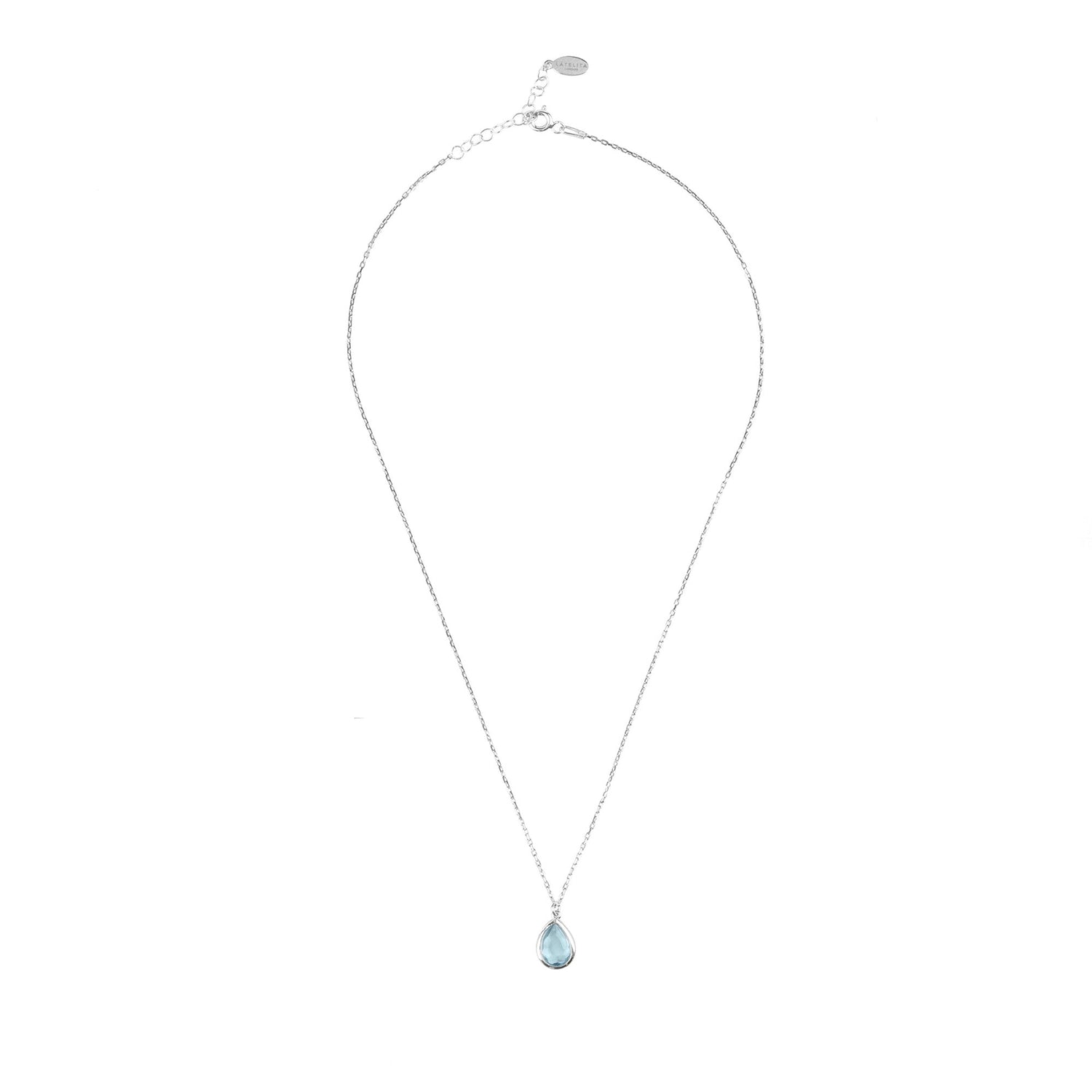 Pisa Mini Teardrop Necklace Silver Blue Topaz