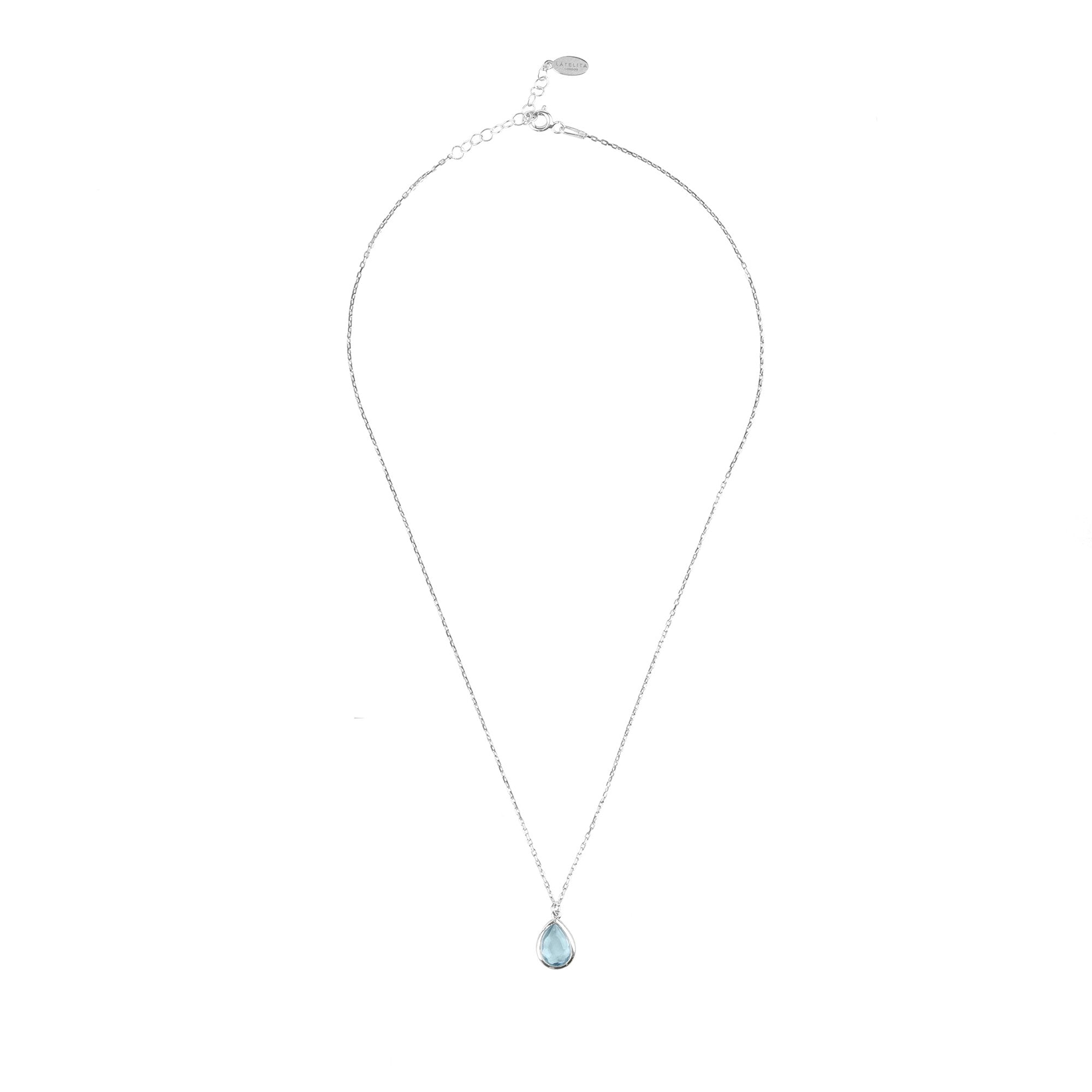 Pisa Mini Teardrop Necklace Silver Blue Topaz