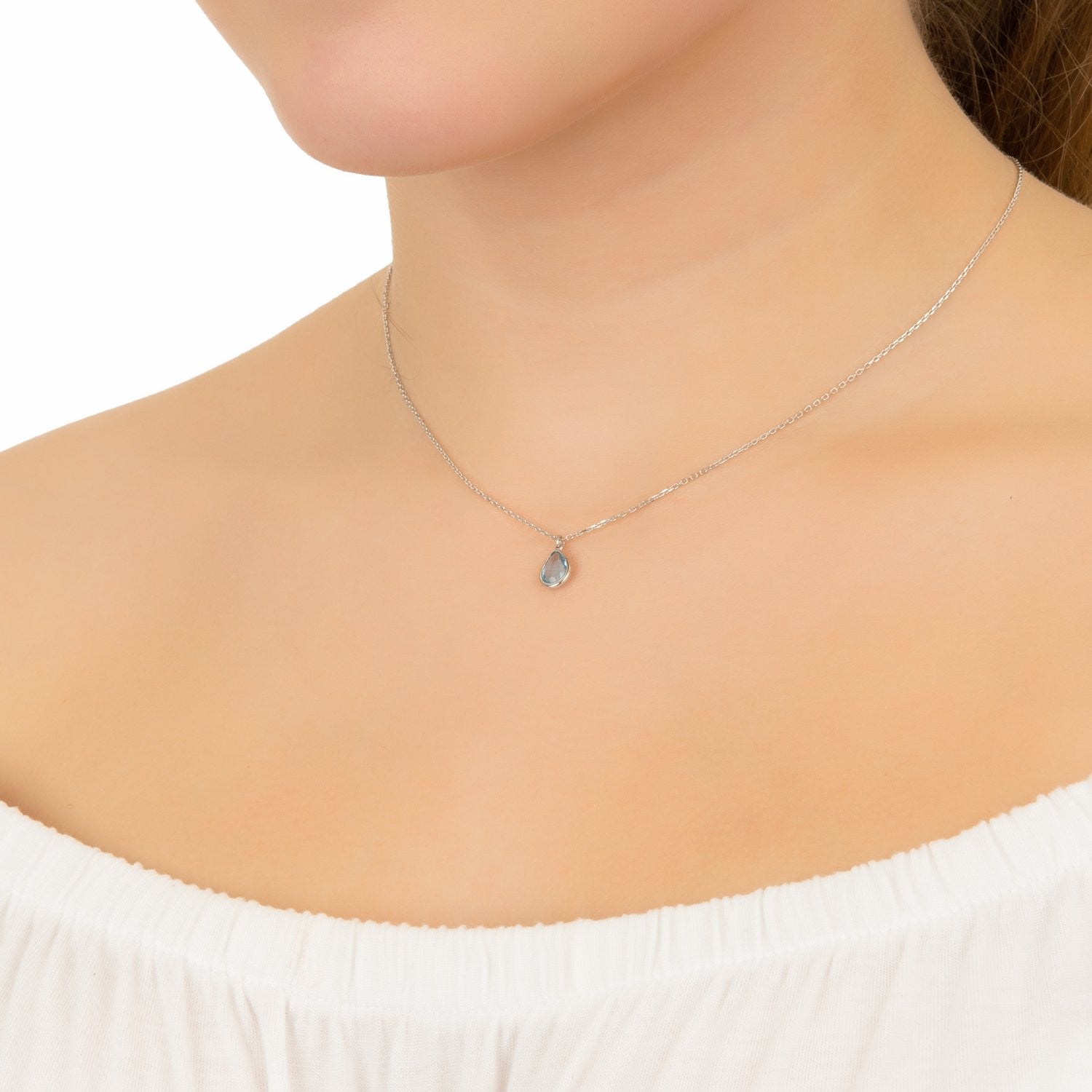 Pisa Mini Teardrop Necklace Silver Blue Topaz