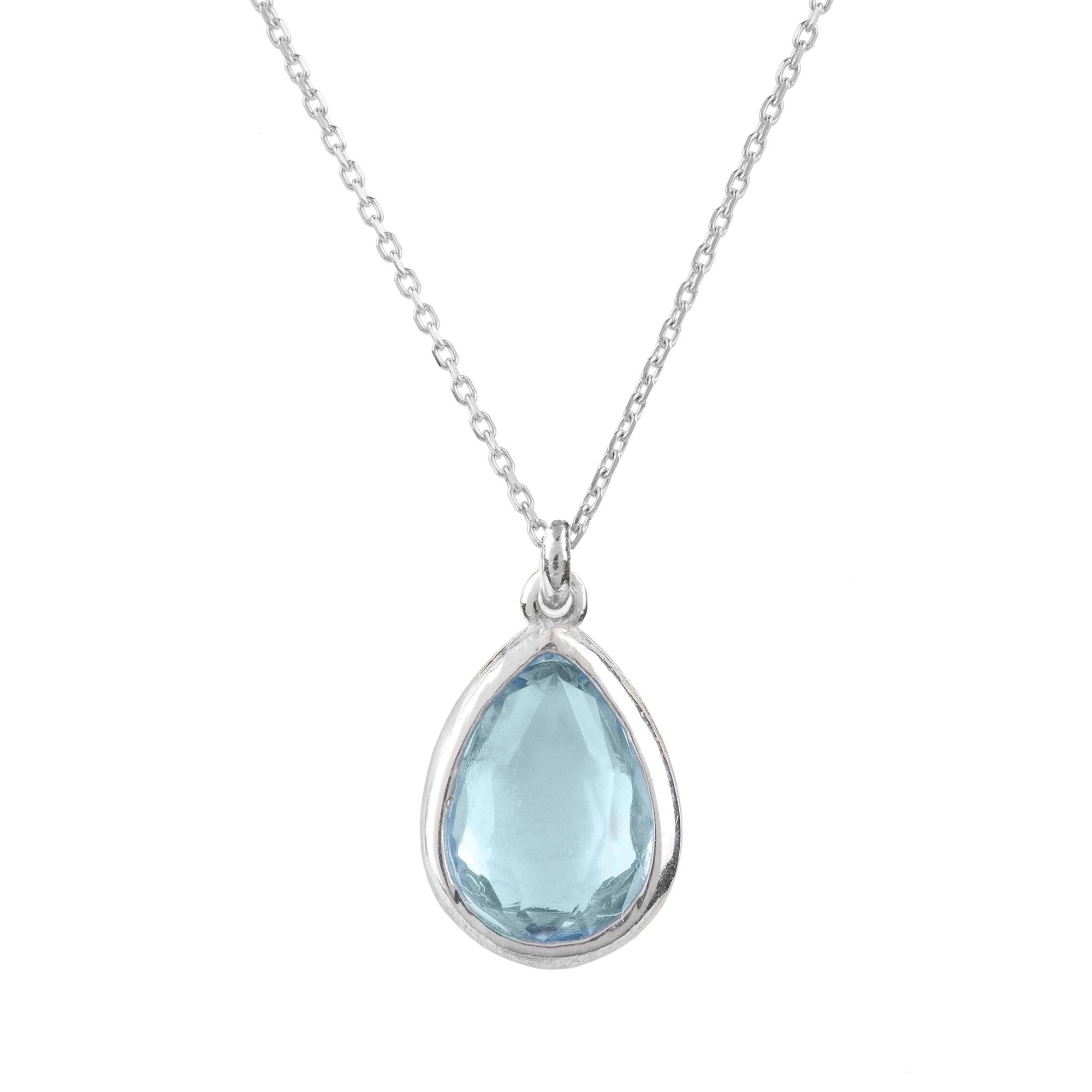 Pisa Mini Teardrop Necklace Silver Blue Topaz