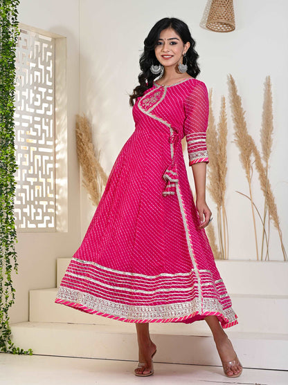 Pink Mothda/Lahariya Angrakha Kurti