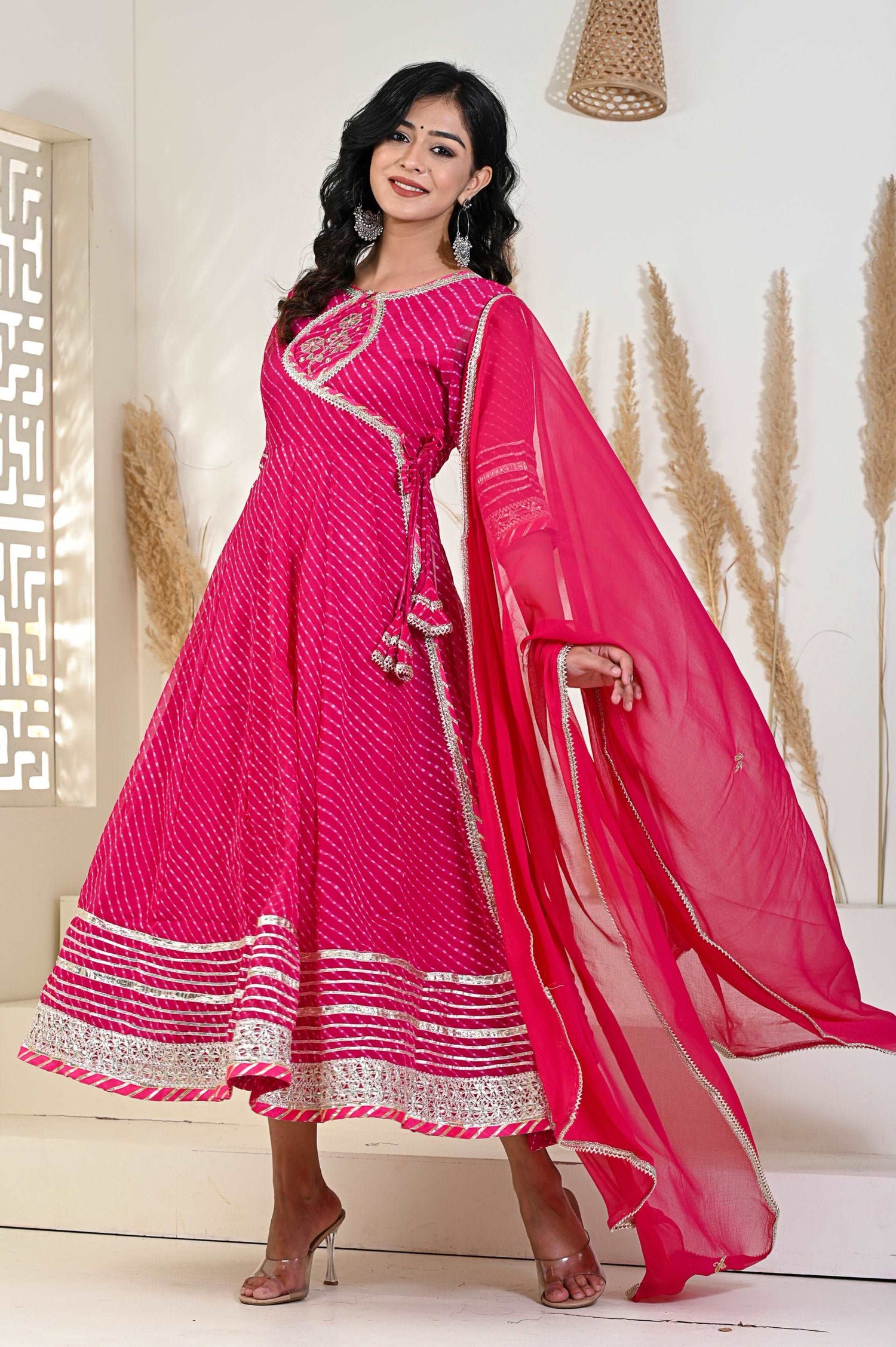 Pink Mothda/Lahariya Angrakha Kurti