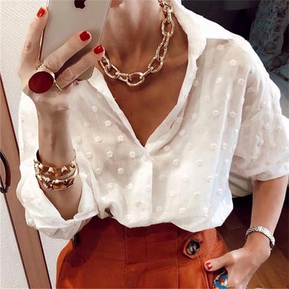 Long Sleeve Transparent White Blouses Shirt