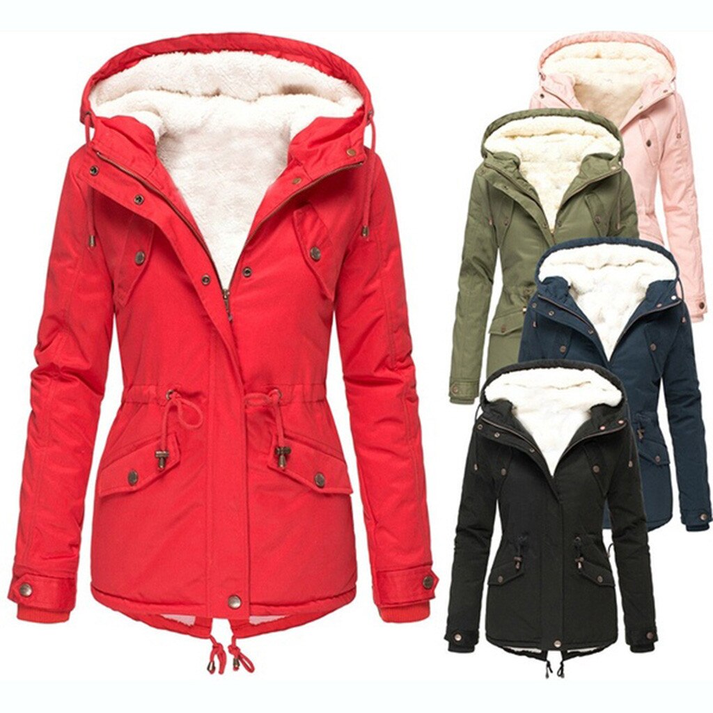 Women Winter Plus Size Solid Color Down Coat Long Sleeve Zipper Pocket Overcoat