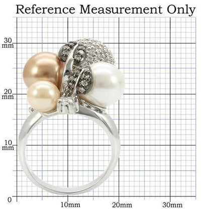 0W296 - Ring van rhodium + ruthenium messing met synthetische parel in multi