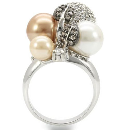 0W296 - Rhodium + Ruthenium Brass Ring with Synthetic Pearl in Multi