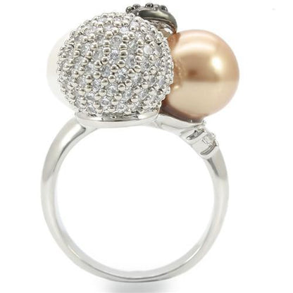 0W296 - Rhodium + Ruthenium Brass Ring with Synthetic Pearl in Multi