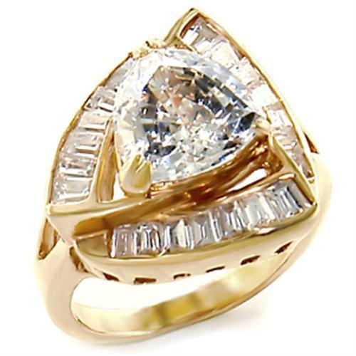 10529 Gold Brass Ring with AAA Grade CZ in Clear