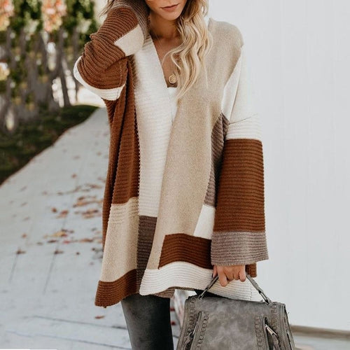 Color Block Long Sweaters Cardigans