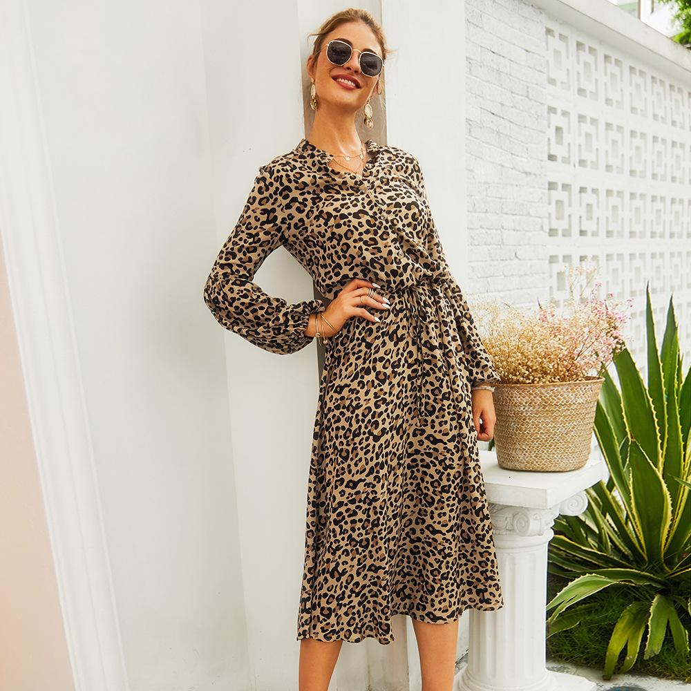 Leopard Printed Long Sleeve Autumn Winter Dress