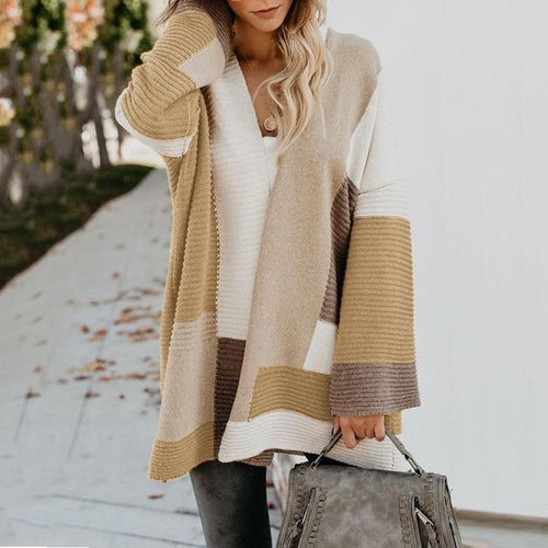 Color Block Long Sweaters Cardigans