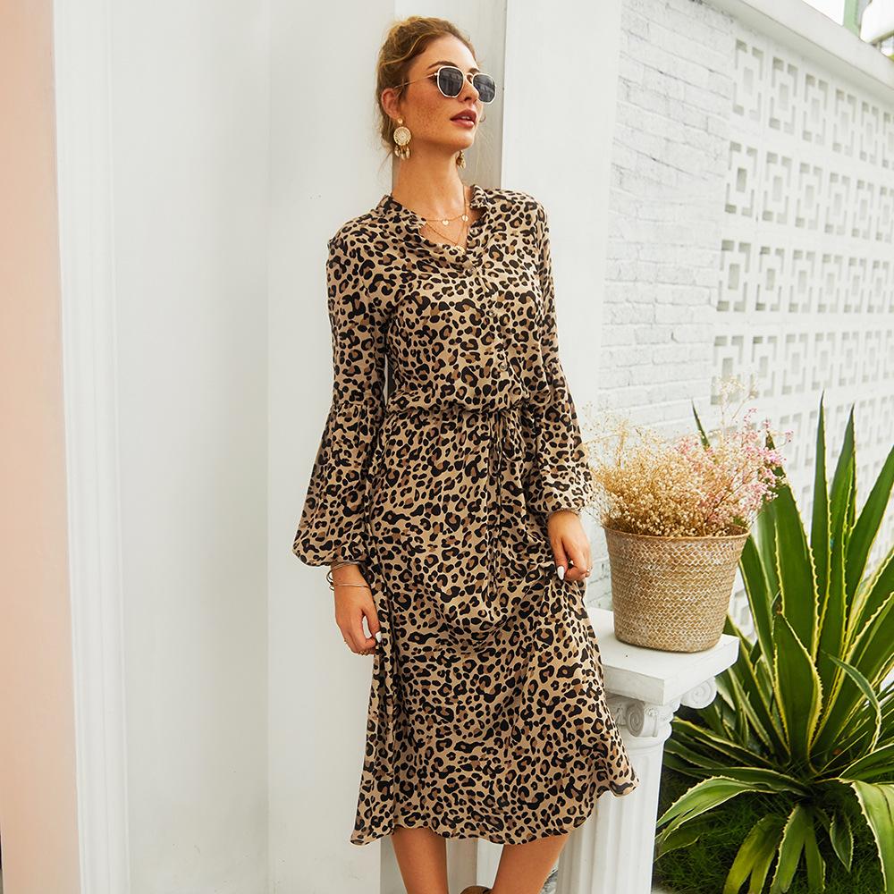 Leopard Printed Long Sleeve Autumn Winter Dress