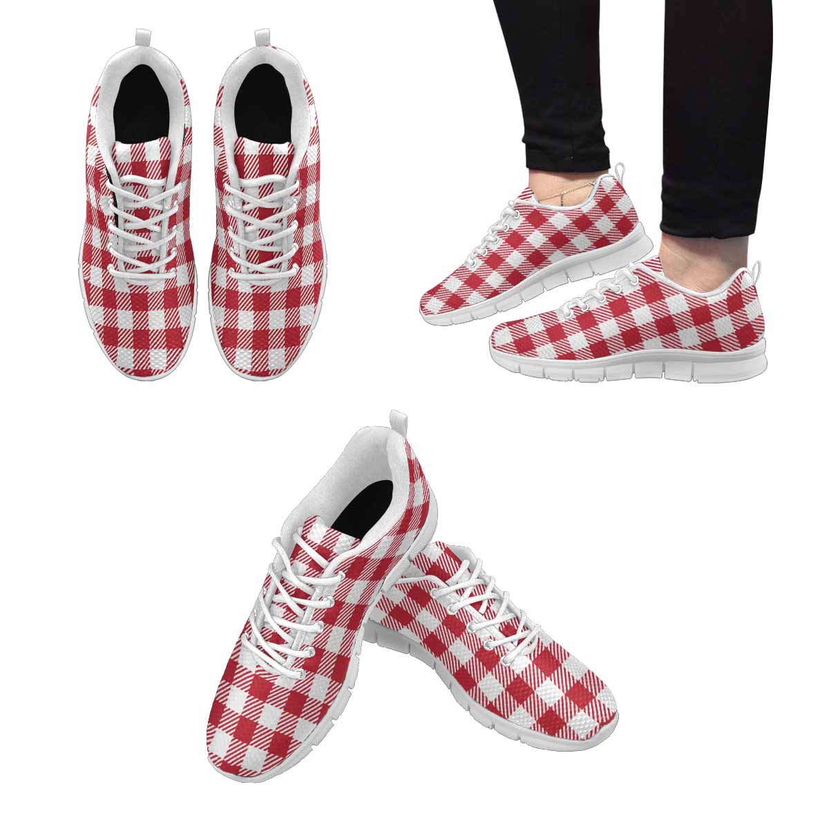 Sneakers voor heren, Buffalo Plaid Rood en Wit - Hardloopschoenen Dg863