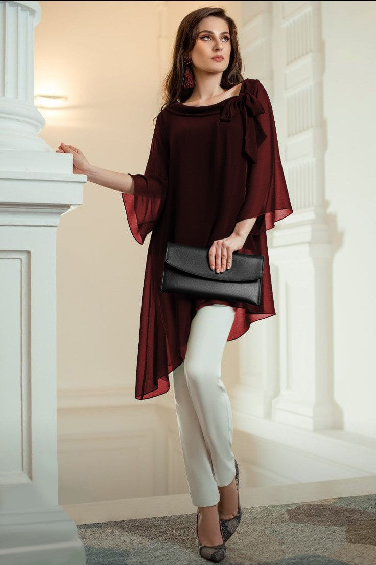 Semi-transparent elegant tunic Ginette, burgundy