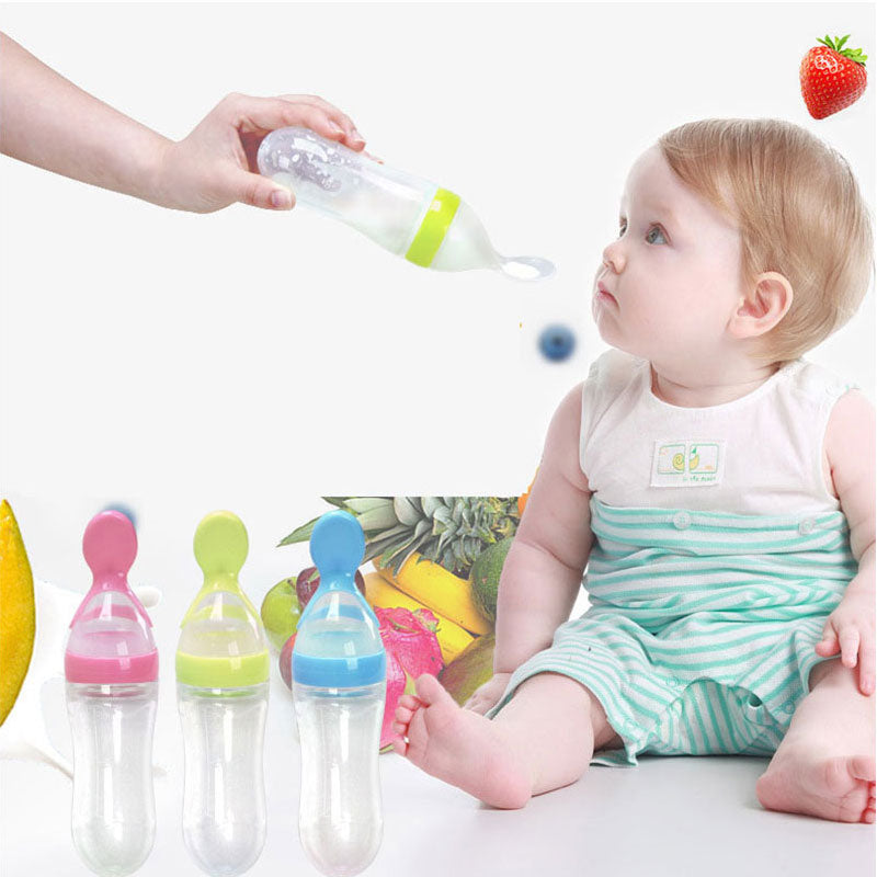 Veilige pasgeboren babyvoedingsfles Peuter siliconen knijpvoedingslepel Melkfles Babytraining Feeder Voedingssupplement