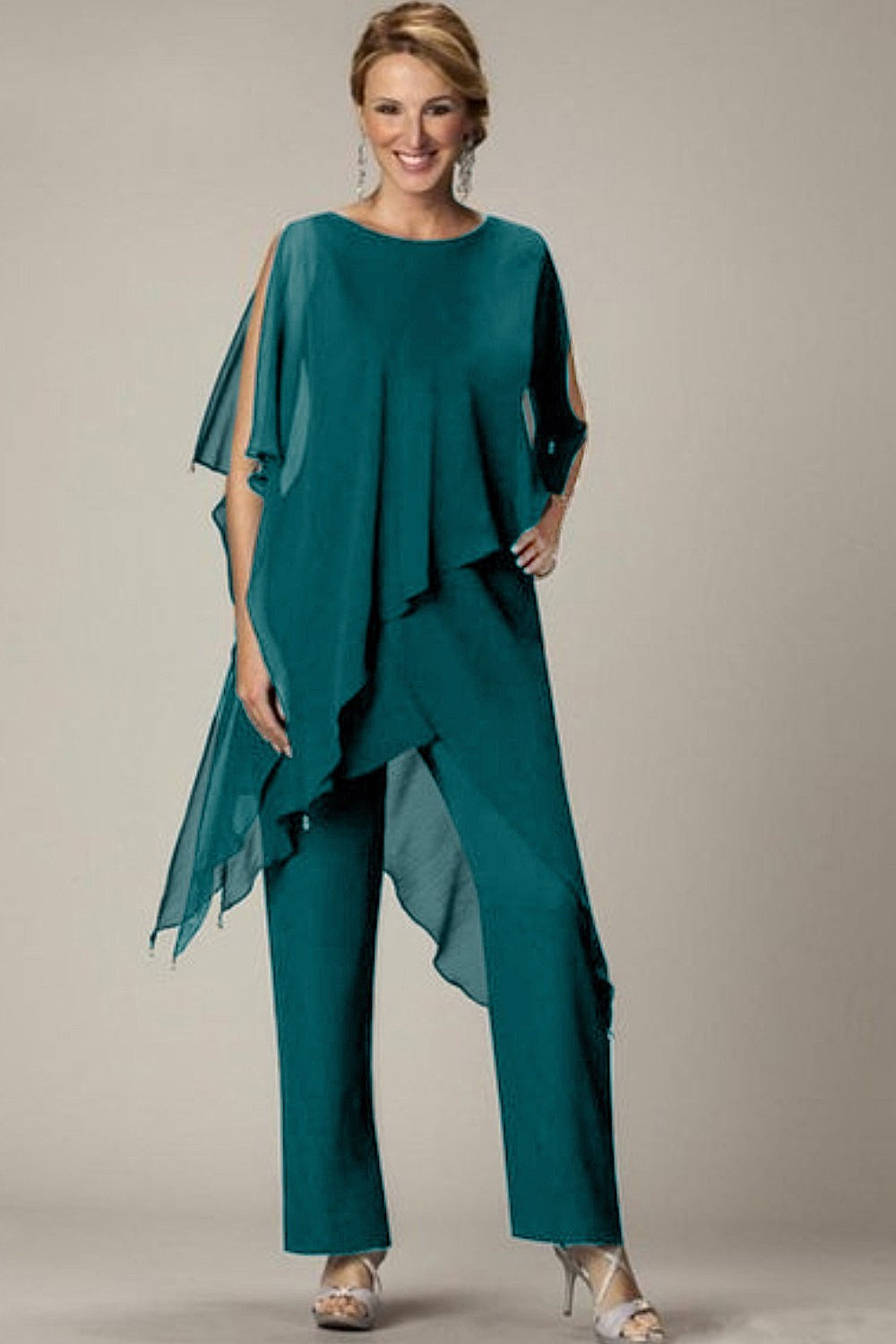 Elegant Sheer Tunic &amp; Long Pant Set Claudette, Petrol