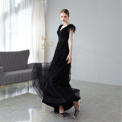 Black Double Shoulder Evening Dress Woman