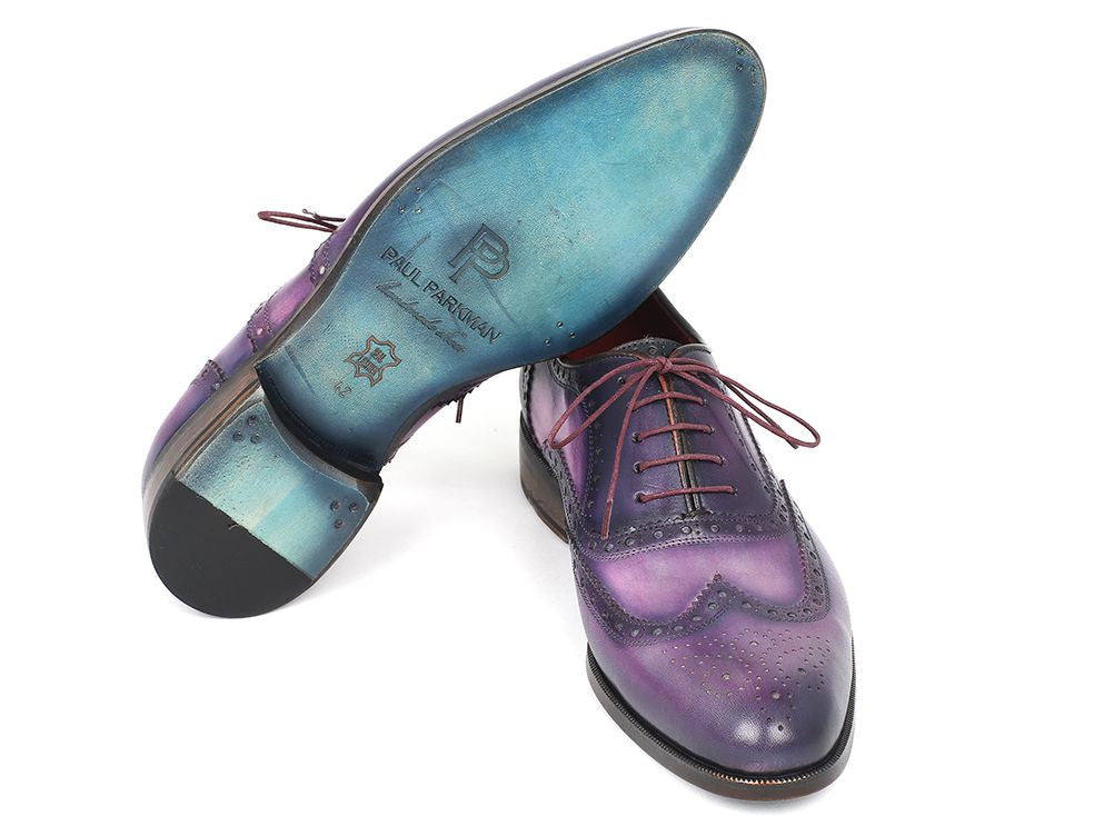 Paul Parkman Wingtip Oxfords Purple &amp; Navy Handpainted Calfskin