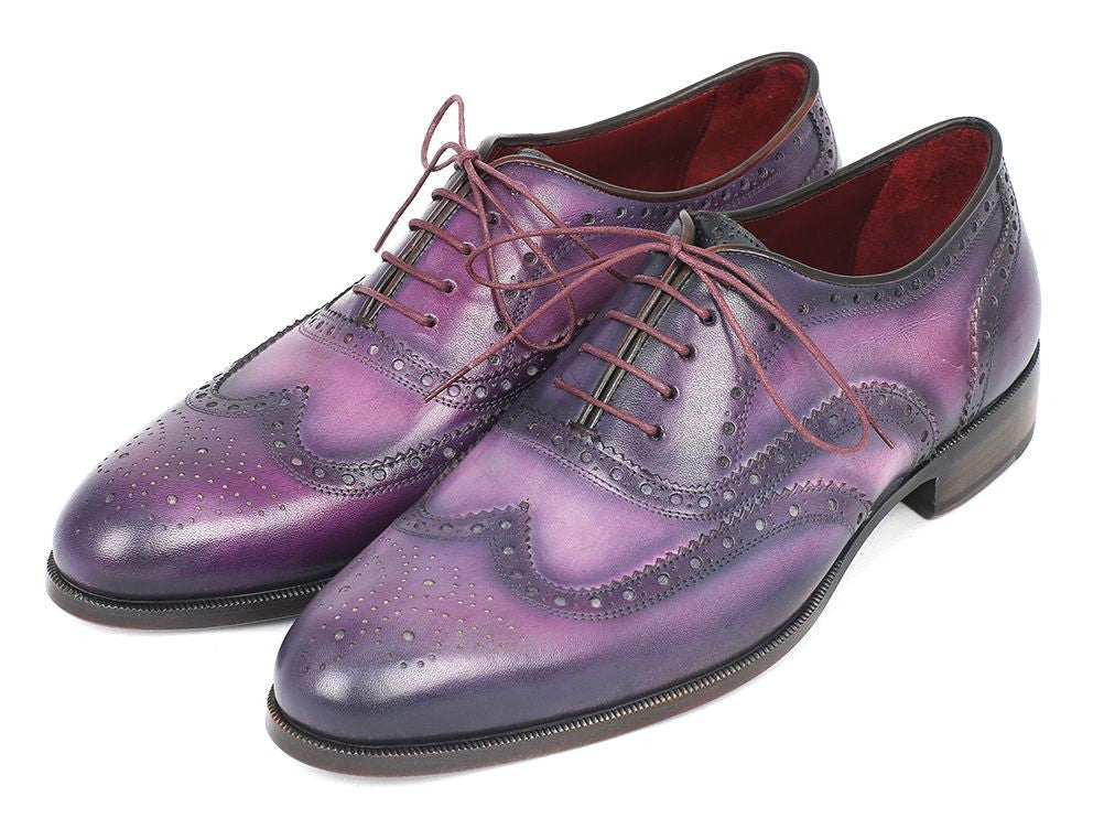 Paul Parkman Wingtip Oxfords Purple &amp; Navy Handpainted Calfskin