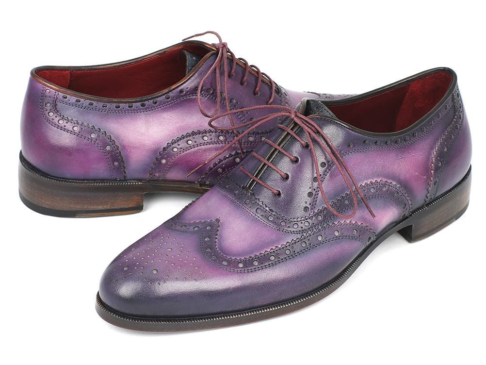 Paul Parkman Wingtip Oxfords Purple &amp; Navy Handpainted Calfskin