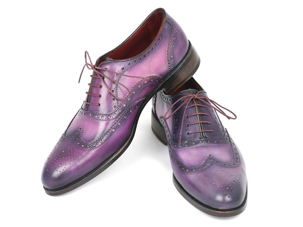 Paul Parkman Wingtip Oxfords Purple &amp; Navy Handpainted Calfskin