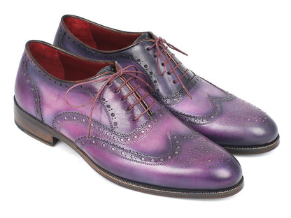 Paul Parkman Wingtip Oxfords Purple &amp; Navy Handpainted Calfskin