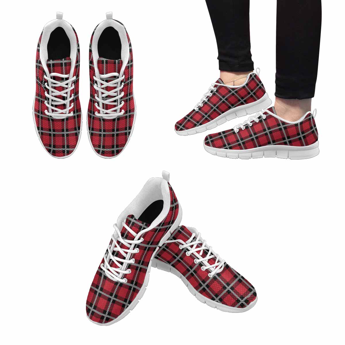 Sneakers For Men, Buffalo Plaid Red And White - Running Shoes Dg867