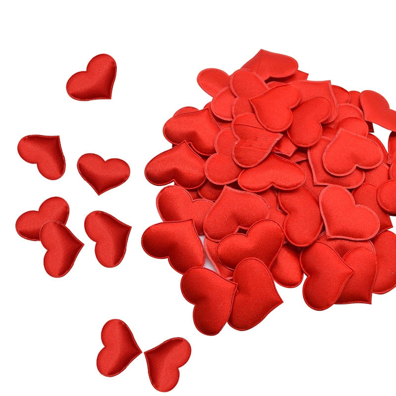 50Pcs 32mm Romantic Sponge Satin Fabric Heart Petals Wedding Confetti Table Bed Heart Petals Wedding Valentine Decoration