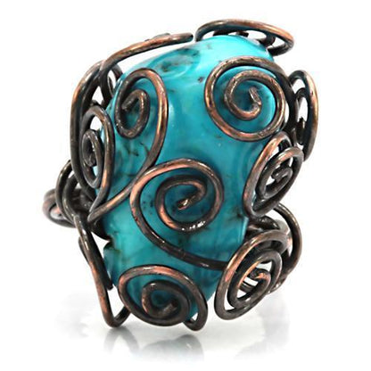 LOA597 - Antique Tone Brass Ring with Synthetic Turquoise in Turquoise