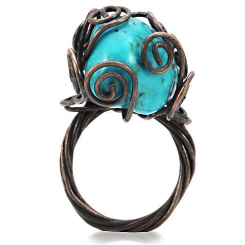 LOA597 - Antique Tone Brass Ring with Synthetic Turquoise in Turquoise