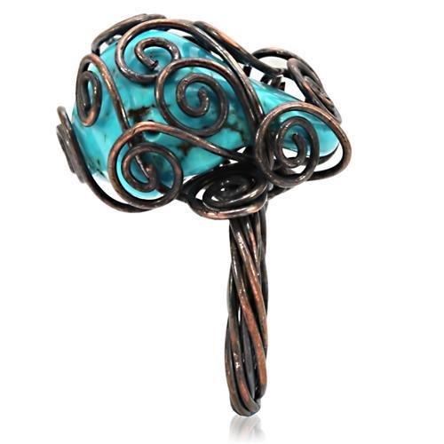 LOA597 - Antique Tone Brass Ring with Synthetic Turquoise in Turquoise