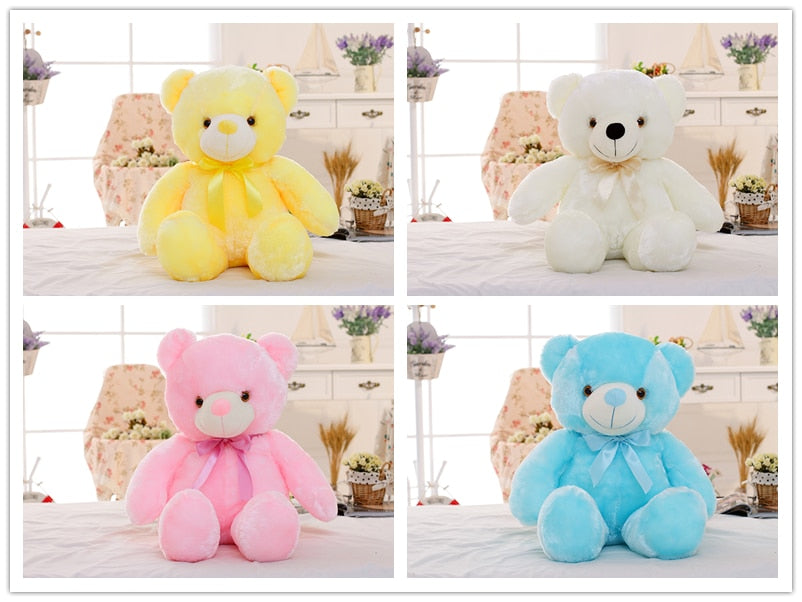 Creatieve oplichtende LED-teddybeer knuffels knuffel kleurrijk gloeiend kerstcadeau voor kinderkussen