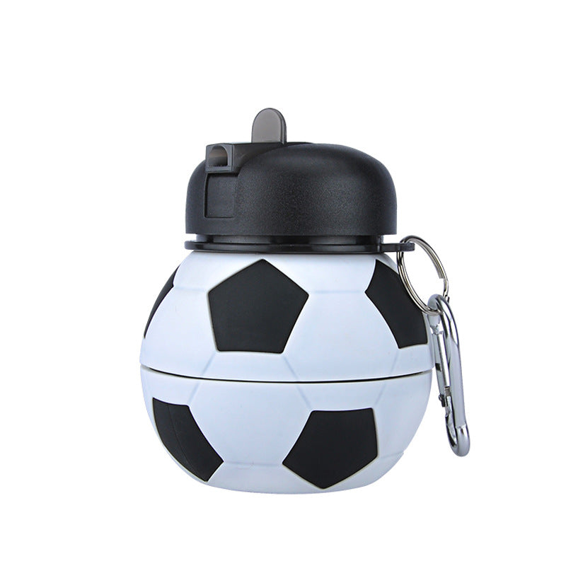 Football Soccer Silicone Water Bottle with Straw Foldable