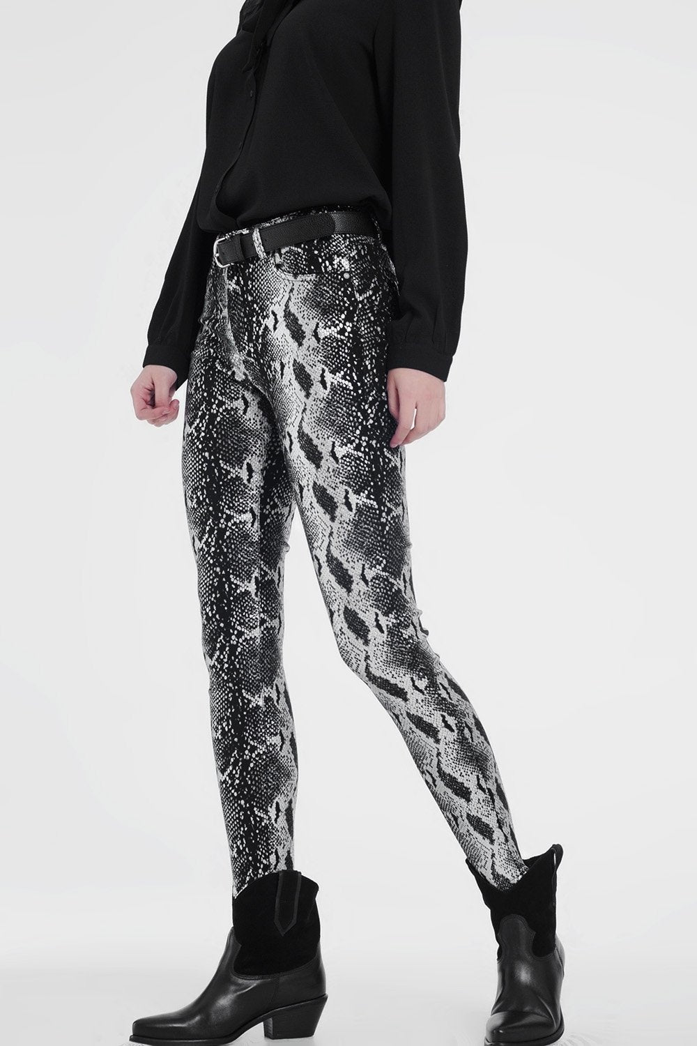 Black Skinny Shiny Printed Pants