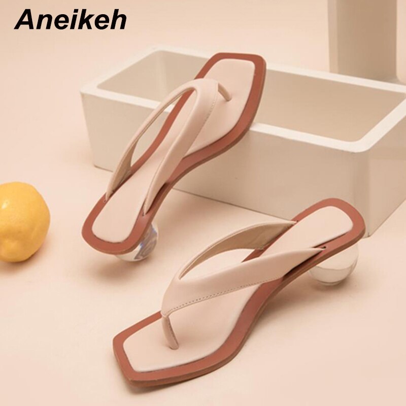 Aneikeh Women Sandals Clear Transparent Med Heel Round Heel Shoes Open Toed Slipper Sandals For Party Shoes Women Pumps 43