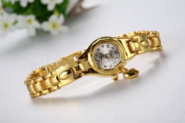 Goud dames armbandhorloge honing hart strass casual roestvrij staal