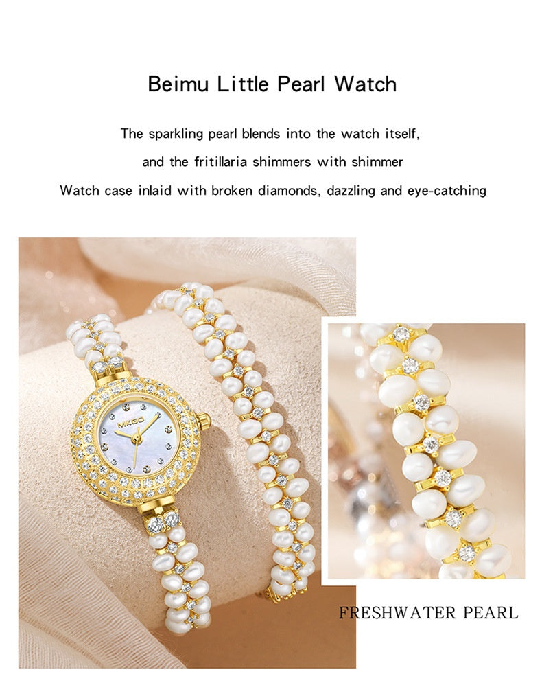 Zoetwaterparelhorloge Betaalbare luxe mode-sieraden Volledige diamant dames