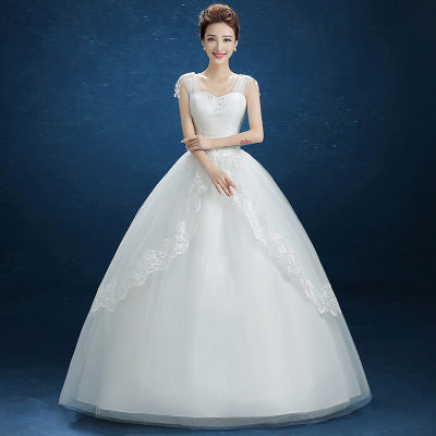 Summer New Wedding Dress, Korean Simple Shoulder Uniform Show Thin Bride Married One Word Shoulder Dress