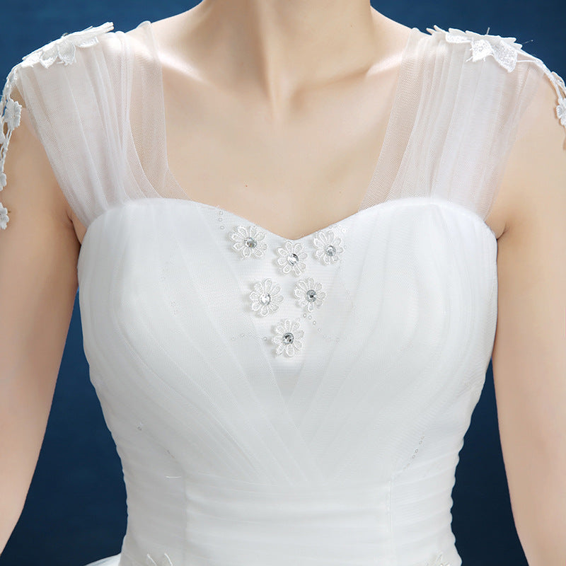 Summer New Wedding Dress, Korean Simple Shoulder Uniform Show Thin Bride Married One Word Shoulder Dress