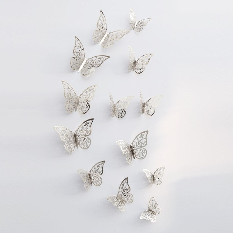 12pcs 3D Hollow Butterfly Wall Sticker for Home Decor DIY Butterflies Fridge stickers  Room Decoration Party Wedding Decor