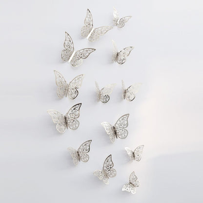 12pcs 3D Hollow Butterfly Wall Sticker for Home Decor DIY Butterflies Fridge stickers  Room Decoration Party Wedding Decor