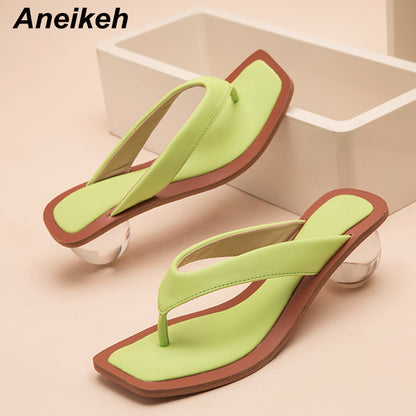 Aneikeh Women Sandals Clear Transparent Med Heel Round Heel Shoes Open Toed Slipper Sandals For Party Shoes Women Pumps 43