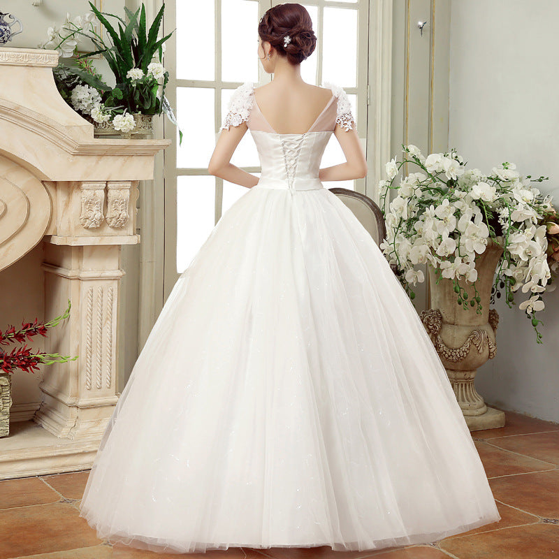 2021 spring new bride married gauze dress, slim thin shoulders, the Korean lace flower word shoulder woman