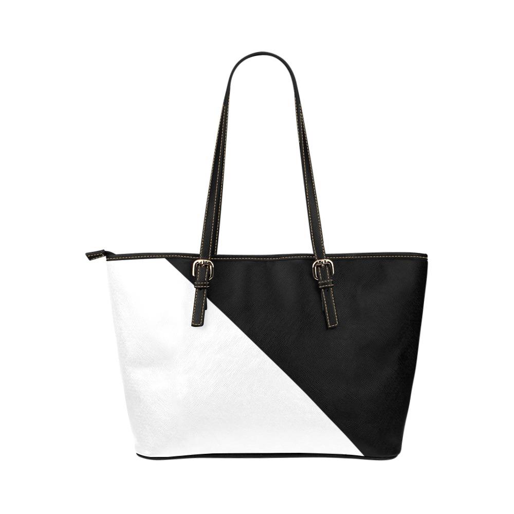 Large Leather Tote Shoulder Bag - Black And White   B6008399