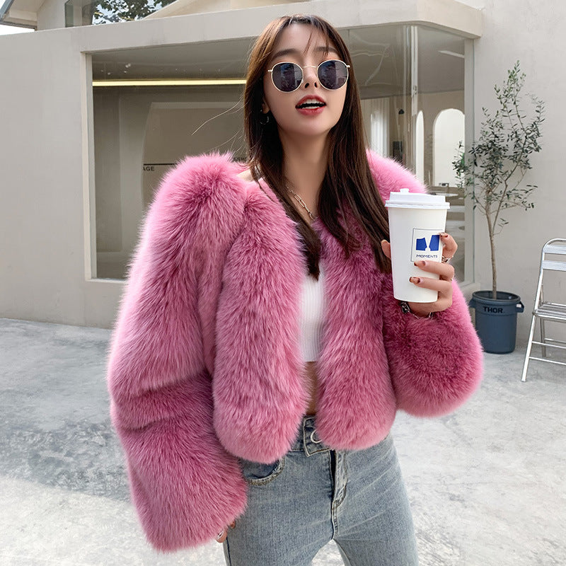 New Whole Skin Fox Fur Coat Female