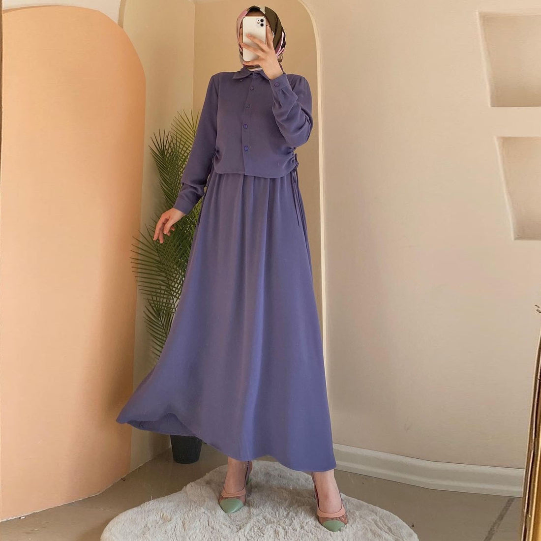 Skirt Suit Middle East Arab Long Sleeve Shirt Dress