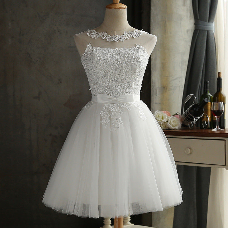 Bandage Back Lace Bridesmaid White Dress