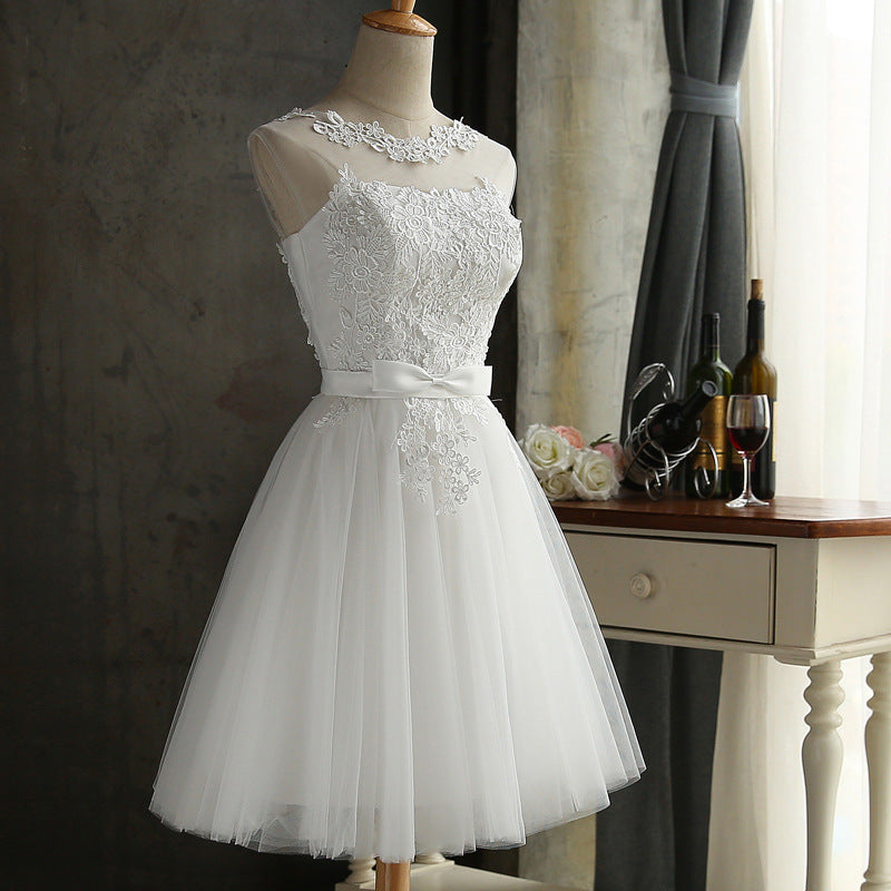 Bandage Back Lace Bridesmaid White Dress